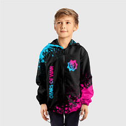 Ветровка с капюшоном детская Gears of War - neon gradient: надпись, символ, цвет: 3D-черный — фото 2
