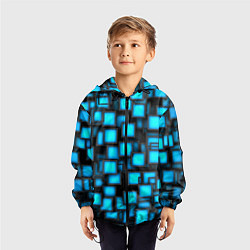 Ветровка с капюшоном детская Геометрия - синие квадраты, цвет: 3D-черный — фото 2