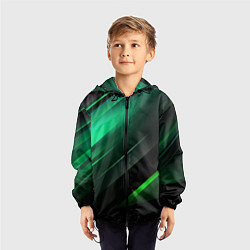 Ветровка с капюшоном детская Black green abstract, цвет: 3D-черный — фото 2