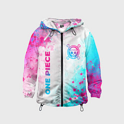 Ветровка с капюшоном детская One Piece neon gradient style: надпись, символ, цвет: 3D-черный