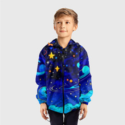 Ветровка с капюшоном детская Мультяшный космос темно-синий, цвет: 3D-черный — фото 2