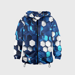Ветровка с капюшоном детская Cyber hexagon Blue, цвет: 3D-черный