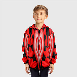 Ветровка с капюшоном детская Сердечки с красными узорами, цвет: 3D-черный — фото 2