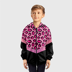 Ветровка с капюшоном детская Розовый леопард и блестки принт, цвет: 3D-черный — фото 2
