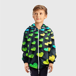 Ветровка с капюшоном детская Паттерн - сердца градиент - нейросеть, цвет: 3D-белый — фото 2