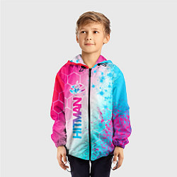 Ветровка с капюшоном детская Hitman neon gradient style: по-вертикали, цвет: 3D-черный — фото 2