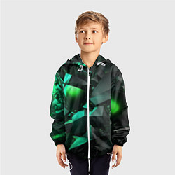 Ветровка с капюшоном детская Зеленые абстрактные объекты, цвет: 3D-белый — фото 2