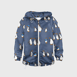 Ветровка с капюшоном детская Забавное семейство пингвинов, цвет: 3D-белый