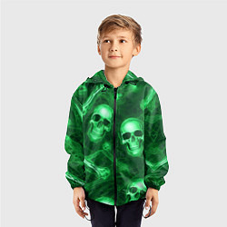 Ветровка с капюшоном детская Зелёные черепа и кости, цвет: 3D-черный — фото 2