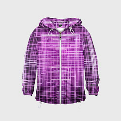 Ветровка с капюшоном детская Фиолетовые неоновые полосы киберпанк, цвет: 3D-белый