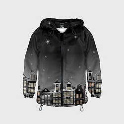 Ветровка с капюшоном детская Ночной город и звездное небо, цвет: 3D-черный