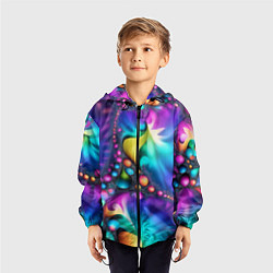 Ветровка с капюшоном детская Розово синий фрактал, цвет: 3D-черный — фото 2