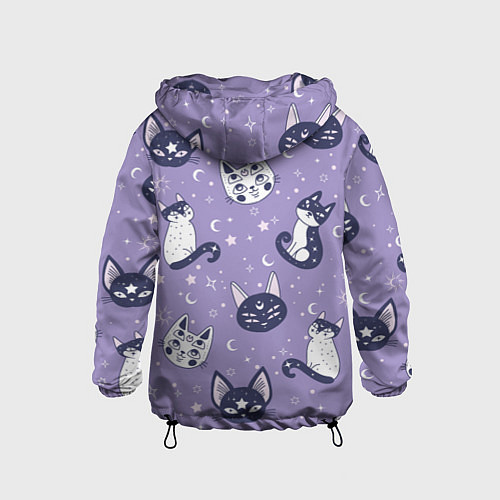 Детская ветровка Мистические кошечки - паттерн фиолетовый / 3D-Черный – фото 2