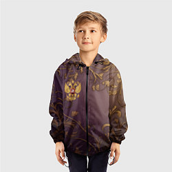 Ветровка с капюшоном детская Герб России золотой на фиолетовом фоне, цвет: 3D-черный — фото 2