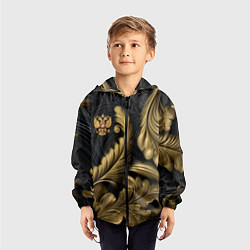 Ветровка с капюшоном детская Золотой узор и герб России, цвет: 3D-черный — фото 2
