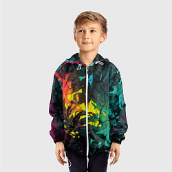 Ветровка с капюшоном детская Яркие разноцветные абстрактные листья, цвет: 3D-белый — фото 2