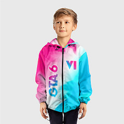 Ветровка с капюшоном детская GTA 6 neon gradient style вертикально, цвет: 3D-черный — фото 2