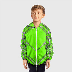 Ветровка с капюшоном детская Белые полосы на зелёном фоне, цвет: 3D-белый — фото 2