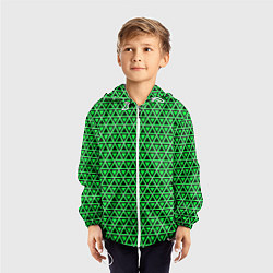 Ветровка с капюшоном детская Зелёные и чёрные треугольники, цвет: 3D-белый — фото 2
