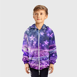 Ветровка с капюшоном детская Абстрактные звезды в фиолетовых искрах, цвет: 3D-белый — фото 2