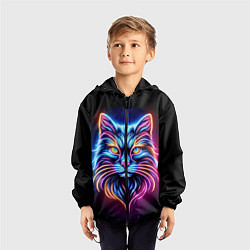 Ветровка с капюшоном детская Суровый неоновый кот, цвет: 3D-черный — фото 2