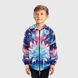 Ветровка с капюшоном детская Космический цветок из льда - эзотерический лотос, цвет: 3D-черный — фото 2