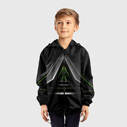 Ветровка с капюшоном детская Black green abstract nvidia style, цвет: 3D-черный — фото 2