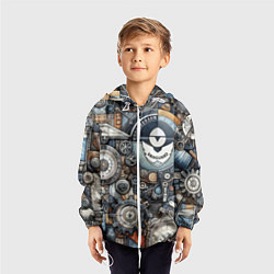 Ветровка с капюшоном детская Механистический паттерн - авангард нейросеть, цвет: 3D-белый — фото 2