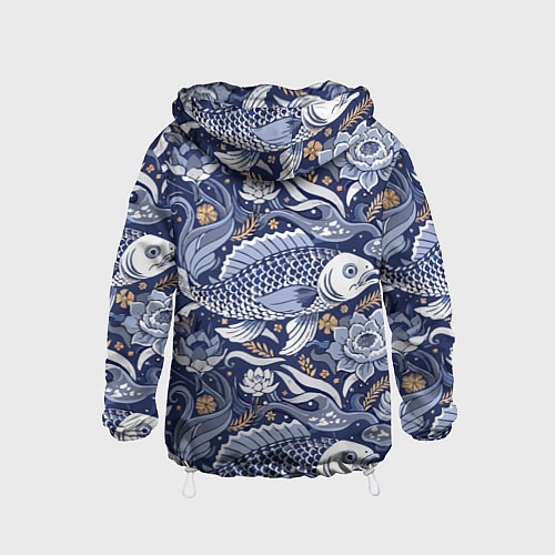 Детская ветровка Рыба карп - синий корейский узор / 3D-Белый – фото 2