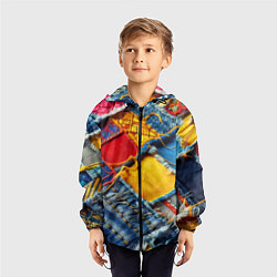Ветровка с капюшоном детская Colorful denim patchwork - ai art, цвет: 3D-черный — фото 2