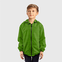 Ветровка с капюшоном детская Кислотный зелёный в чёрную полоску, цвет: 3D-черный — фото 2