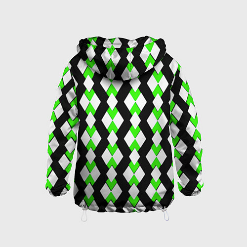 Детская ветровка Зелёные и белые ромбы на чёрном фоне / 3D-Белый – фото 2