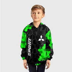 Ветровка с капюшоном детская Mitsubishi green sport hexagon, цвет: 3D-черный — фото 2