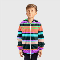 Ветровка с капюшоном детская Цветные разные полосы, цвет: 3D-белый — фото 2