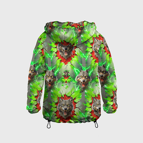 Детская ветровка Волки из зеленого паттерна / 3D-Черный – фото 2