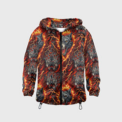 Ветровка с капюшоном детская Волки эпичный паттерн, цвет: 3D-черный
