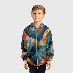 Ветровка с капюшоном детская Волны линиями, цвет: 3D-белый — фото 2