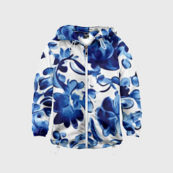 Ветровка с капюшоном детская Гжель акварель, цвет: 3D-белый