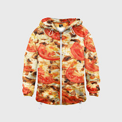 Ветровка с капюшоном детская Пицца с грибами и томатом - текстура, цвет: 3D-белый