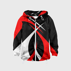 Ветровка с капюшоном детская Красные и белые линии, цвет: 3D-белый