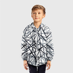 Ветровка с капюшоном детская Чёрные хаотичные линии на белом фоне, цвет: 3D-белый — фото 2