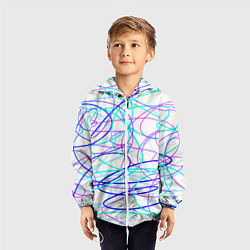 Ветровка с капюшоном детская Абстрактные линии сине-розовые на белом, цвет: 3D-белый — фото 2