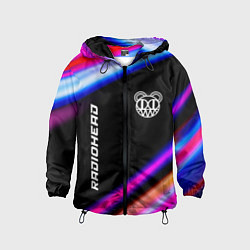Ветровка с капюшоном детская Radiohead neon rock lights, цвет: 3D-черный