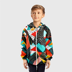 Ветровка с капюшоном детская Abstract patchwork - ai art, цвет: 3D-белый — фото 2