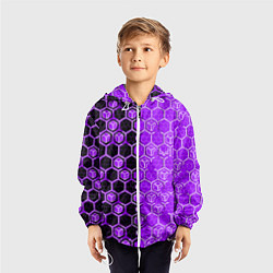 Ветровка с капюшоном детская Техно-киберпанк шестиугольники фиолетовый и чёрный, цвет: 3D-белый — фото 2