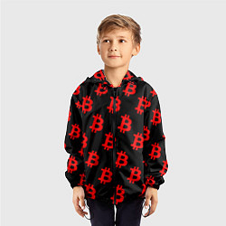 Ветровка с капюшоном детская Bitcoin red logo money, цвет: 3D-черный — фото 2