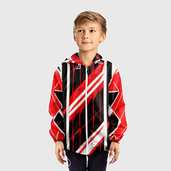 Ветровка с капюшоном детская Red and white lines on a black background, цвет: 3D-белый — фото 2