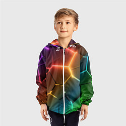 Ветровка с капюшоном детская Радужные неоновые плиты в разломе, цвет: 3D-белый — фото 2
