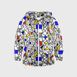 Ветровка с капюшоном детская Абстракция цветных прямоугольников Пит Мондриан, цвет: 3D-белый