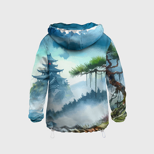 Детская ветровка Японский пейзаж - акварель живопись / 3D-Белый – фото 2